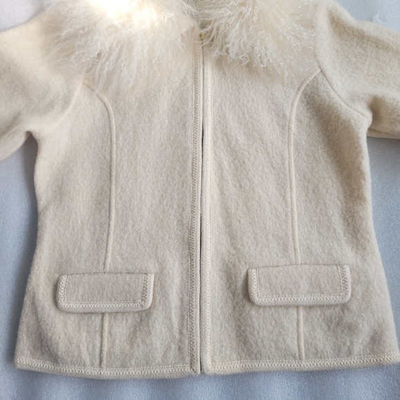 Vintage Y2K 100% Wool Goat Fur Collar Blazer Cream Womens Medium - Picture 4 of 13